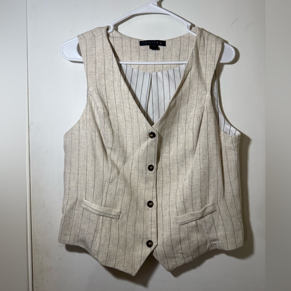 Striped Beige Vest with Buttons